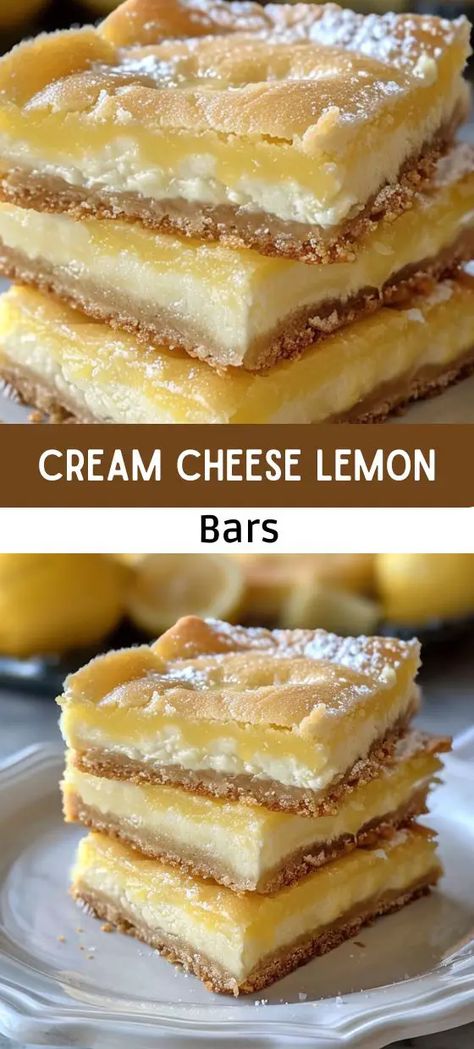 Cream Cheese Recipes Dessert, Lemon Cream Cheese Bars, Cheese Bars, Cream Cheese Bars, Lemon Cream Cheese, Lemon Bars Recipe, Cheese Bar, Lemon Dessert Recipes, Chocolate Oats