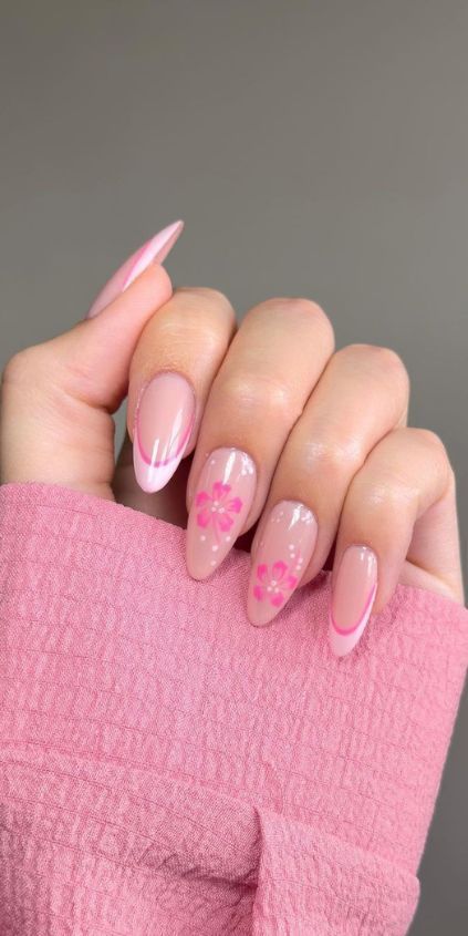 Check Out 16 Trendy Nails for Summer 2024 Cute Pink Beach Nails, Summer Nails No Acrylic, Simple But Cute Summer Nails, Short Summer Nails Flowers, Nail Inspo Trendy Summer 2024, Holiday Nails Summer Almond, Nail Designs Almond Shape Summer, Summer Nails Flowers Simple, Nail Ideas Holiday Summer