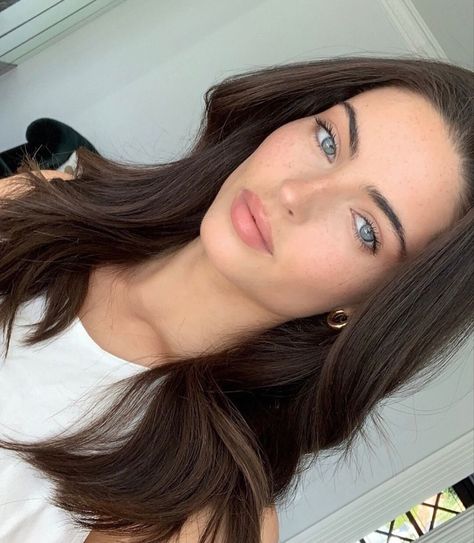 Dark Brown Hair Pale Skin, Brown Hair Blue Eyes Pale Skin, Brunette Hair Pale Skin, Brown Hair Blue Eyes Girl, Brown Hair Pale Skin, Brown Hair And Grey Eyes, Dark Hair Pale Skin, Hair Colors For Blue Eyes, Brown Hair And Blue Eyes