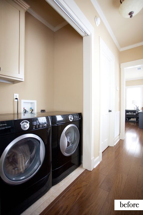 Hallway/Laundry Area Makeover - Before and After | The Lettered Cottage Laundry Area Makeover, Cheap Laundry Room Makeover, Rental Makeover, Gothic Bathroom Decor, Laundry Closet Makeover, The Lettered Cottage, Hallway Laundry, Lettered Cottage, Laundry Makeover