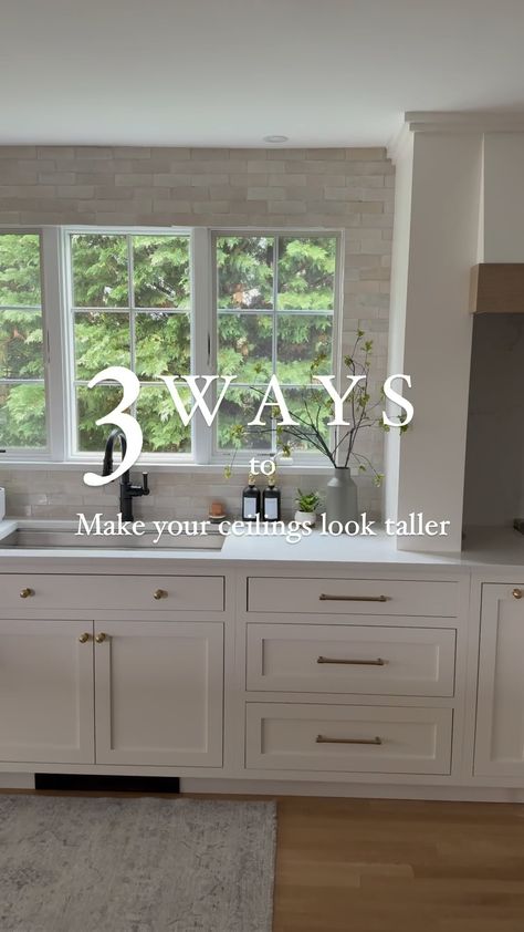 Comment SAVE and I’ll send these tips to your DM! We have 8 ft ceilings so I needed to leverage ALL the tricks to make our ceilings seem… | Instagram 8 Ft Ceilings Ideas Kitchen, Kitchen 8 Ft Ceilings, 11 Ft Kitchen Ceiling, Kitchen 8ft Ceiling, Kitchen Ideas 8 Ft Ceiling, 8ft Ceiling Kitchen Remodel, Tile All The Way To Ceiling In Kitchen, Kitchen Low Ceiling Ideas, Short Ceiling Kitchen Ideas