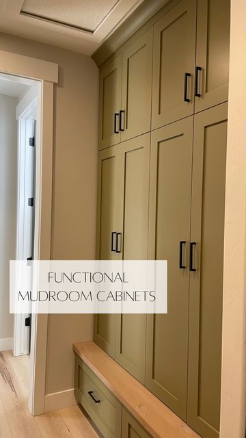 Floor To Ceiling Office Storage, Built In Closet With Bench, Floor To Ceiling Cubby Storage, Mudroom Laundry Room Storage Cabinets, Walkthrough Laundry Mudroom, Small Narrow Mudroom Ideas, Mudroom Closets With Doors, Small Mudroom With Storage, Mudroom With 10 Ft Ceiling