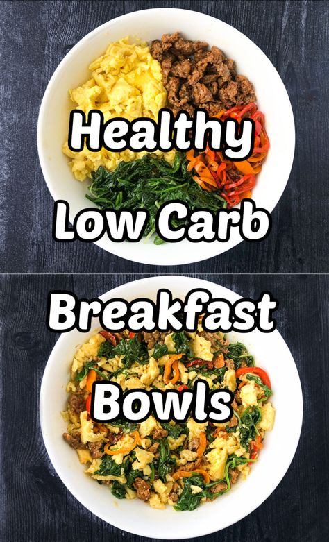 This delicious keto breakfast bowl recipe is perfect to freeze for a quick low carb breakfast or even lunch. It's full of healthy ingredients and that taste great together. A mixture of eggs, sausage and colorful and tasty veggies, this breakfast bowl is the perfect start to your morning with only 254 calories and 5 grams of carbs! Low Carb Breakfast Bowls, Keto Breakfast Bowls, Quick Low Carb Breakfast, Healthy Low Carb Breakfast, Breakfast Bowls Recipe, Turkey Breakfast, Healthy Breakfast Bowls, Healthy Low Carb, Quick Healthy Breakfast