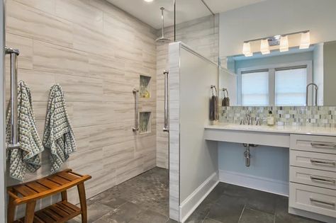 Bathroom of the Week: A Serene Master Bath for Aging in Place Senior Bathroom Design, Accessible House, Accessible Bathroom Design, Master Suite Bathroom, Ada Bathroom, Laundry Room Closet, Accessible Bathroom, Aging In Place, Bathroom Layout