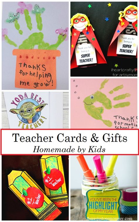 homemade teacher cards and homemade teacher gifts: perfect cards kids can make for Teacher Appreciation Week and end of school year teacher cards Teacher Appreciation Crafts, Preschool Teacher Appreciation, Teacher Appreciation Diy, Homemade Teacher Gifts, Appreciation Gifts Diy, Teacher Appreciation Gifts Diy, Teachers Day Card, Teacher Appreciation Printables, Teacher Appreciation Cards