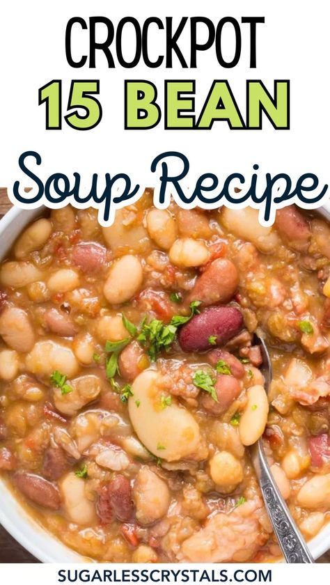 Warm up your dinner routine with this simple and delicious crockpot 15 bean soup! Made with nutritious beans and savory spices, this easy soup recipe is perfect for busy weeknights. Experience the comfort of a hearty meal without the hassle of multiple pots and pans. Ideal for easy winter soups and one-pan meal enthusiasts. Crockpot 15 Bean Soup, Quick Fall Dinner, Bean Soup Crockpot, 16 Bean Soup, Easy Winter Soups, Soup With Beans, Beans And Lentils, Easy Soup Recipe, Beans In Crockpot