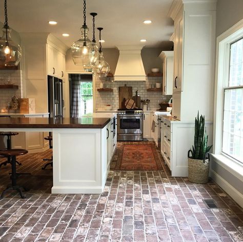 7 Things You Should Know Before Installing Brick Floors Brick Kitchen Floor, Brick Floor Kitchen, Brick Tile Floor, Remodel Hacks, 90s Room, Kitchen Room Decor, Brick Floors, Model Dapur, Brick Floor