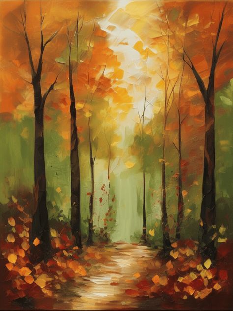 Fall Forest Watercolor Painting, Autumn Abstract Wallpaper, Acrylic Autumn Paintings, Autumn Forest Drawing, Fall Inspired Paintings, Autumn Abstract Painting, Autumn Painting Ideas Easy, Paint Fall Leaves, Autumn Painting Ideas