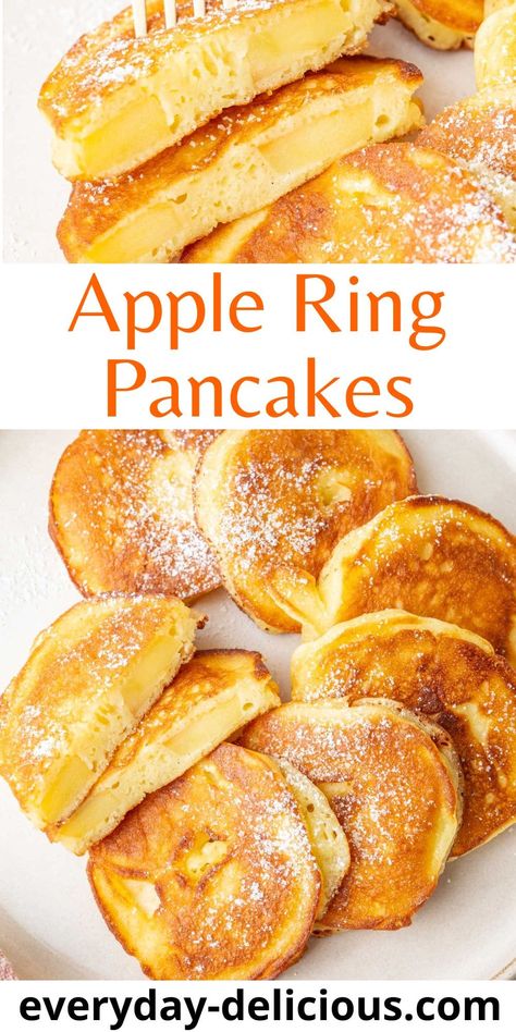 Apple Ring Pancakes - Everyday Delicious Easy Pancake Batter, Dinner Soup Recipes, Apple Pancake Recipe, Yummy Pancake Recipe, Fruit Pancakes, Apple Rings, Cinnamon Pancakes, Apple Pancakes, Austrian Recipes