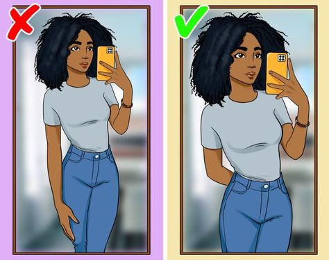 Poses For Pictures Mirror Selfie, How To Do Mirror Selfie, How To Take The Perfect Mirror Selfie, How To Take Mirror Selfie Standing, How To Take Perfect Selfies, Black Woman Selfie Poses, How To Take A Selfie Tips, How To Take Good Selfies With Iphone, How To Take Spicy Mirror Pics