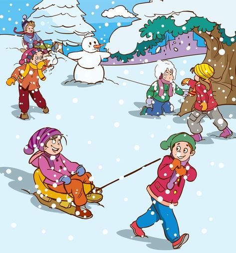 Snow Illustration Winter, Winter Animation, Kids Playing In Snow, Snowday Activities, Snow Cartoon, Making A Snowman, House In Snow, Cartoon Snowman, Snowman Cartoon