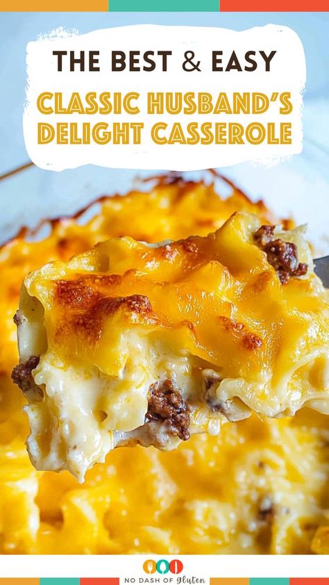 This Classic Husband’s Delight Casserole is a perfect family-friendly dish, combining ground beef, creamy layers, and cheesy goodness. It's easy to make and a hit every time! Save this recipe for a quick weeknight dinner everyone will love. Recipe For Casseroles, Easy Dinner Recipes For Husband To Make, 1 Lb Beef Recipes, Hotdish Recipes Easy, Dinners Husband Will Love, Cheesy Supper Ideas, Large Family Casserole Recipes, Comfort Casseroles Ground Beef, Dinner Casserole Recipes Beef