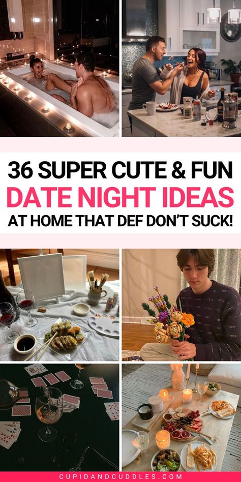 Spice things up with these 36 ridiculously rad date-night inspo for couples wanting to stay home! Bored of the usual dinner-and-a-movie routine? Switch gears and reignite the romance without stepping foot outside your door! Romantic Home Dates, Date Night Ideas At Home, Date Night Ideas For Married Couples, Creative Date Night Ideas, Date Night Jar, Date Ideas For New Couples, Cheap Date Ideas, Romantic Date Night Ideas, Date Night Dinners