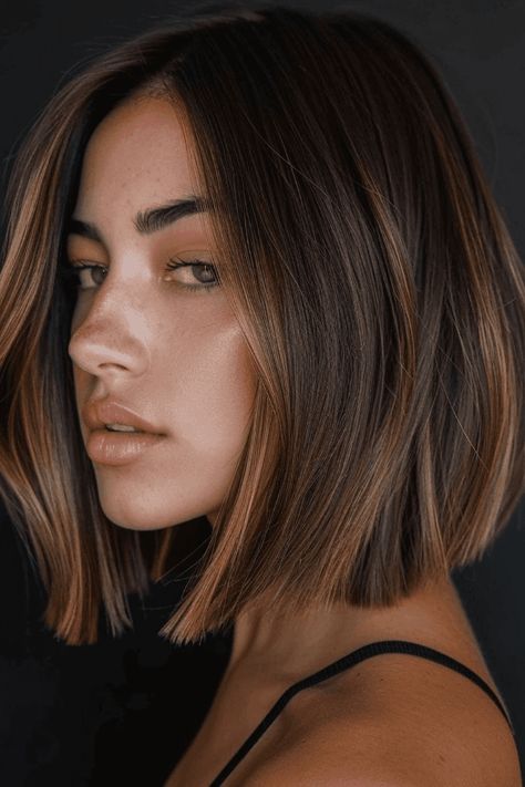 short bob, straight hair, elegance Sleek Short Hairstyles Wedding, Medium Length Bob Straight Hair, Baddie Bob Haircut, Middle Part Straight Bob, Youthful Bob Haircut, Thick Straight Short Hair, Short Hair Parted In The Middle, Short Bob Hairstyles Middle Part, Short Hair With Middle Part