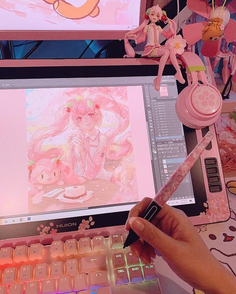 aesthetic digital art drawing tablet for pc kawaii pink pc setup aesthetic pink pen display huion pen tablet digital art drawing tablet drawing display Huion drawing tablet kawaii pink artist setup pink office kawaii pink gaming setup - post from official HUION twitter https://twitter.com/HuionTab/status/1389550396998303745 Pastel Pc Setup, Pink And White Gaming Setup, Pink Pc Setup, White Gaming Setup, Pink Pc, Aesthetic Digital Art, Artist Desk, Art Tablet, Pink Drawing