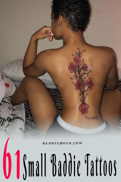 "Small Baddie Tattoos" Celebrities love to show off their tattoos, and it's the perfect inspiration. Explore beautyholo board "Small Tattoos" on Pinterest to discover your next favorite small baddie tattoo, See more ideas check out here: #baddietattoos #tattooed #tattoos Tattoos Black Women Ideas, Baddie Spine Tattoo Ideas, New Tattoos For Women, Pretty Tattoos Black Women, Tattoo For Black Women, Cute Back Tattoos For Women, Black Women With Tattoos, Back Tats Women, Womans Tattoo Ideas