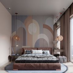 Shapes Wall Mural, Pastel Bedroom, Beautiful Bed, Bed Back, Design Del Prodotto, Vinyl Wallpaper, Center Stage, Neutral Color, Bed Design