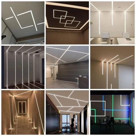 Led Light Led Strip Lighting Ideas Ceilings, Zig Zag Profile Light Ceiling, Strip Light False Ceiling Design, False Ceiling With Profile Lighting, False Ceiling Living Room With Profile Light, Without Fall Ceiling Ideas, Bedroom Without False Ceiling, Led Strip Light Designs On Wall, Profile Lights Ceiling Design