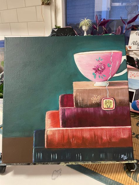 Painting Ideas On Canvas Feelings, Acrylic Painting Books, Book Painting Ideas On Canvas, Mummy Painting, Coffee Canvas Painting, Coffee Paintings, Easy Canvas Painting Ideas, Angela Anderson, Painting Ideas For Beginners