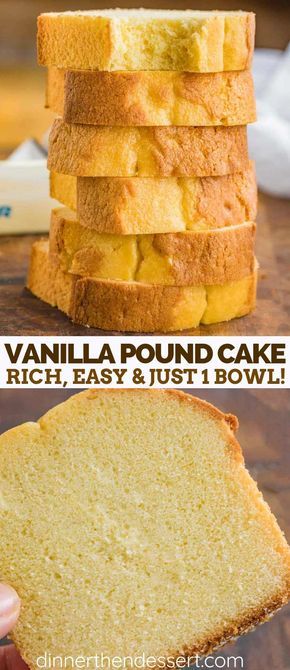 Vanilla Pound Cake is a classic recipe that's sweet, dense, and incredibly EASY to make with simple ingredients and bakes in only 60 minutes! #poundcake #loafcake #dessert #shortcake #fromscratch #vanilla #baking #dinnerthendessert Breakfast Pound Cake, Breakfast Pound Cake Recipes, Ina Garten Pound Cake Recipe, Vanilla Pound Cake Loaf, Vanilla Pound Cake Recipes Moist Easy, Easy Vanilla Pound Cake, Moist Vanilla Pound Cake, Pound Cake Cupcakes Recipes, Easy Strawberry Shortcake Poundcake Pound Cake Recipes