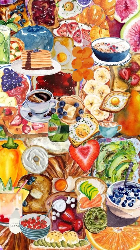 🥞 #foodie #wallpaper #collage #brunch #breakfast #summer wallpaper #colorfulwallpaper #colorful #food #vibrant #vibrantwallpaper Breakfast Summer, Food Collage, Colorful Food, Cottagecore Art, Cute Summer Wallpapers, Diy Case, Color Collage, Wallpaper Collage, Food Wallpaper