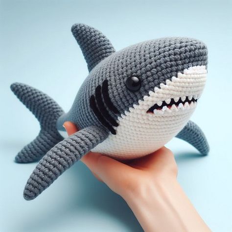 Crochet Great White shark Amigurumi Pattern Free Amigurumi Shark Pattern, Crocheted Shark Pattern, Animal Crochet Patterns, Amigurumi Shark, Crochet Shark, Crochet Fish, Shark Pattern, Animal Crochet, Crochet Turtle