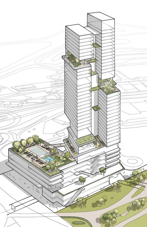 Drawing Eyes, Landscape Gardening, Couple Drawing, Architecture Concept Diagram, Mix Use Building, Tall Buildings, Architecture Design Sketch, Skyscraper Architecture, Architecture Building Design