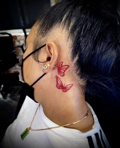 Ear Tattoos Women, Behind The Neck Tattoos, Cute Meaningful Tattoos, Now Tattoo, Butterfly Neck Tattoo, Behind Ear Tattoos, Tiny Tattoos For Women, Girl Neck Tattoos, Cute Hand Tattoos