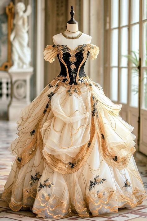 Prom Fairytale Theme Dress, Period Ball Gowns, Ballgrown Dress, Ballgowns Victorian Aesthetic, Royal Dresses Aesthetic, Queen Dress Aesthetic, Cute Fantasy Outfits, Clothes On Mannequin, Ball Room Dresses