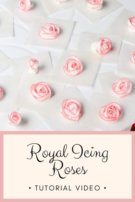 Learn how to make these beautiful roses from royal icing in this detailed tutorial video from the Bearfoot Baker! Royal icing transfers are a great way to dress up sugar cookies, cupcakes, and cakes. Learn how to make these royal icing roses with a step-by-step tutorial on the blog! #royalicing #royalicingtutorial #bearfootbaker Wedding Cookie Decorating Ideas, Wedding Cutout Cookies Ideas, How To Make Flowers With Royal Icing, Buttercream Frosting Sugar Cookies, Flowers Royal Icing, Royal Icing Florals, Icing Flowers Tutorial, How To Make Royal Icing Transfers, How To Make Royal Icing Flowers