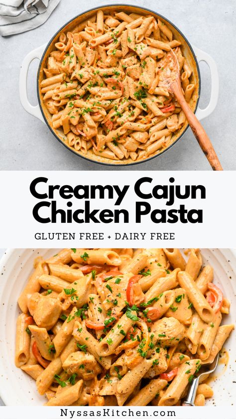 Chicken Pasta Gluten Free, Gluten Free Dairy Free Recipes Dinner, Pasta Gluten Free, Gluten Free Dairy Free Dinner, Creamy Cajun Chicken Pasta, Creamy Cajun Chicken, Dairy Free Cooking, Gf Dinner, Dairy Free Recipes Dinner