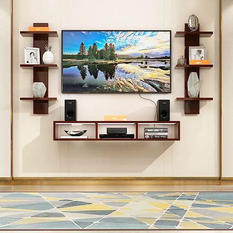 Mounted Tv Unit, Simple Tv Unit Design, Tv Shelf Design, Tv Unit Cabinet, Simple Tv Stand, Wall Mounted Tv Unit, Tv Stand Unit, Living Room Brown, Shelf For Living Room