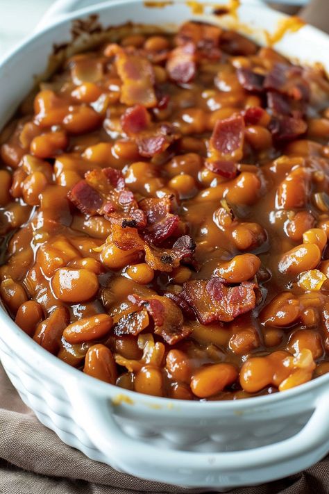 Homemade Baked Beans From Canned Beans, Baked Pork And Beans Recipe, Easy Homemade Baked Beans, Baked Beans Recipes, Smoked Baked Beans Recipe, Pork And Beans Recipe, Bacon Baked Beans, Homemade Baked Beans Recipe, Bake Beans