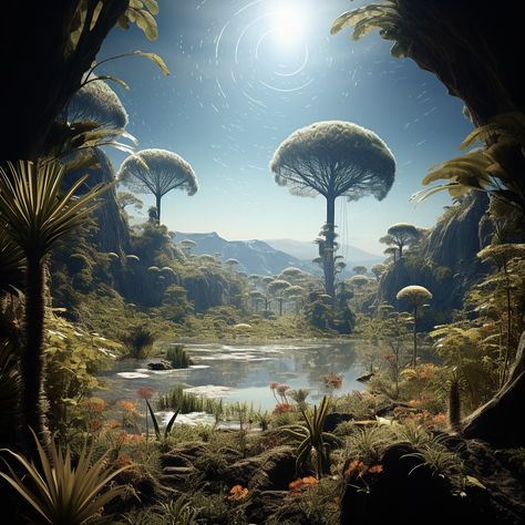 Scifi Planet Concept Art, Alien Planets Concept Art, Planet Landscape Concept Art, Alien Landscape Art, Exoplanets Art, Alien Landscape Concept Art, Sci Fi Planet Concept Art, Alien Ecosystem, Alien Worlds Landscape