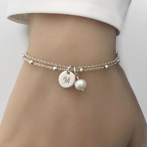 Silver Bracelet Designs, Silver Initial Charms, Inexpensive Jewelry, Gift Bracelet, Personalized Bracelet, Bridesmaid Bracelet, A Bracelet, Personalized Bracelets, Vintage Bracelets