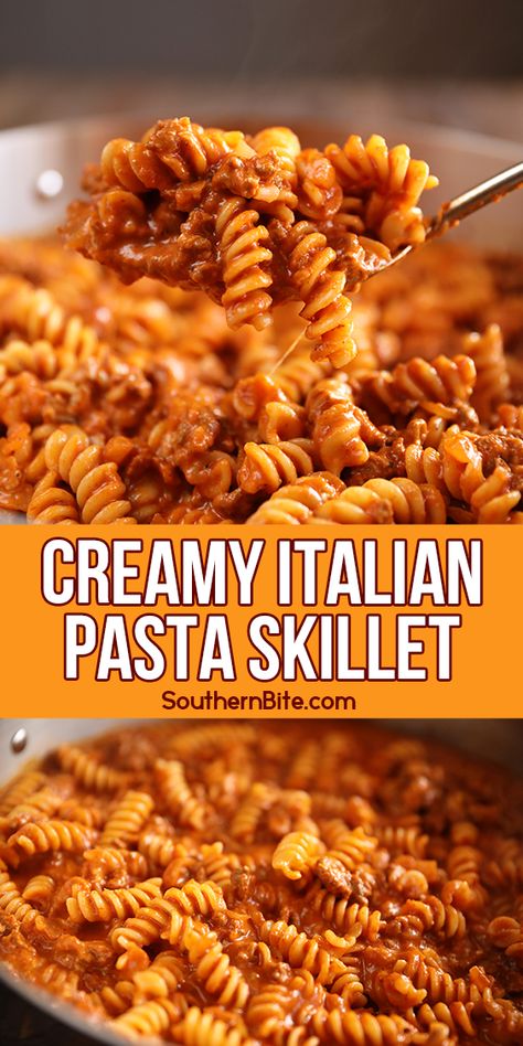 Ground Beef Pasta With Cream Cheese, Creamy Garlic Beef Pasta, Skillet Pasta Recipes, Creamy Italian Pasta, Cream Onions, Ground Beef Pasta Recipes, Pasta Marinara, Creamy Spaghetti, Penne Pasta Recipes