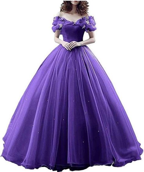 Cinderella Quinceanera Dress, Vestido Color Lila, Cinderella Quinceanera, Off Shoulder Ball Gown, Purple Wedding Dress, Princess Prom Dresses, Purple Gowns, Lace Ball Gowns, Cinderella Dresses