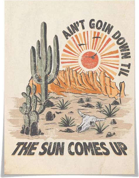 Aint Goin Down Til The Sun Comes Up Western Canvas Wall Art Vintage Abstract Desert Landscape Cactus Botanical Plants Posters Country Cowgirl Prints Painting Westfall Decor 12x16in Unframed Cactus Mexico, Cowgirl Prints, Landscape Cactus, Western Canvas, Botanical Plants, Country Cowgirl, Goin Down, Desert Vibes, Desert Landscape