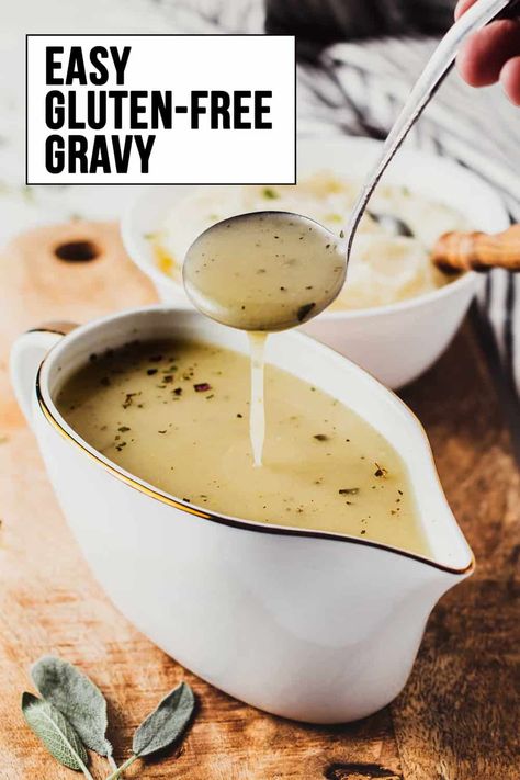 This flexible gravy recipe is perfect for all of your gluten-free gravy needs from Thanksgiving turkey to weeknight mashed potatoes and everything in between! It only takes about 5 minutes and three main ingredients: rice flour, broth, and butter or pan drippings! This GF gravy recipe can make chicken, turkey, beef, or even sawmill gravy! I will show you how to change the ingredients for the gravy you want! Gluten Free Gravy Recipe, How To Cook Leeks, Gluten Free Chicken Broth, Sawmill Gravy, Turkey Gravy From Drippings, Gravy From Scratch, Gluten Free Gravy, Gluten Free Thanksgiving Recipes, Gluten Free Turkey