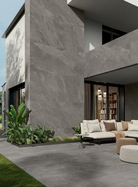 Porcelain stoneware wall/floor tiles with stone effect ZERO.3 STONE TRACE - CREST by Panaria Ceramica_2 Wall Tiles Exterior, Stone Wall Interior Design, Tiles Color, Marble Effect Tiles, Stone Walls Interior, Exterior Tiles, Exterior Wall Tiles, House Facades, Modern Living Room Wall