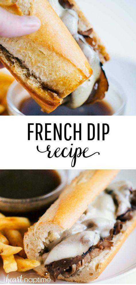 Easy French Dip Sandwiches - A toasty baguette filled with flavorful roast beef and melted Swiss cheese. So easy to make and done in 10 minutes! #sandwiches #sandwichrecipes #french #cheese #easy #easyrecipe #easydinner #dinner #dinnerrecipes #recipe #iheartnaptime Easy French Dip Sandwiches, French Dip Recipes, French Dip Sandwiches, Baguette Sandwich, Roast Beef Sandwich, Dip Sandwiches, Best Sandwich Recipes, Summer Sandwiches, Sandwich Bar