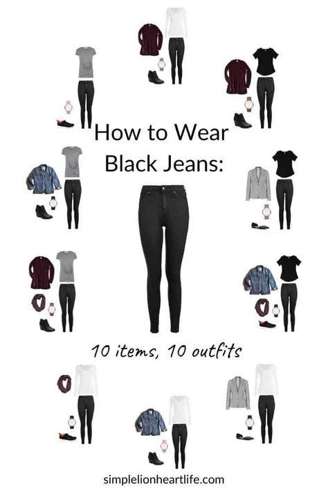 Simplified Wardrobe, Black Jeans Outfit Casual, Jean Top Outfits, Jeans Outfit Winter, Jeans Outfit Fall, Outfit Options, Fashion Capsule Wardrobe, Small Wardrobe, Black Jeans Outfit