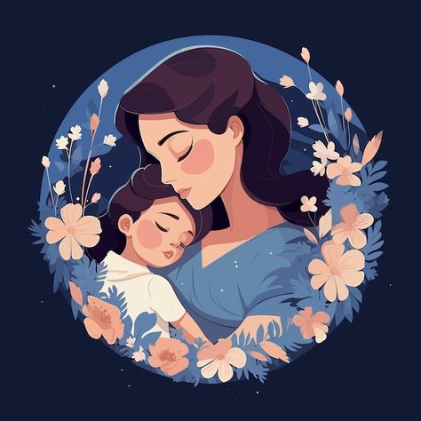 A cartoon drawing of a mother and her ba... | Premium Vector #Freepik #vector #mothers-day-card #mothers-day #mother-illustration #mothers-day-poster Mother Daughter Digital Art, Mom And Daughter Anime Art, Cute Mother Daughter Drawing, Mother S Day Drawing, Mother Daughter Drawing Ideas, Poster For Mothers Day, Mothers Day Cartoon Pictures, Cute Mothers Day Paintings On Canvas, Painting On Mother's Day