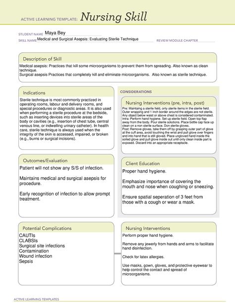 Nursing Skill Sterile Technique - ACTIVE LEARNING TEMPLATES Nursing Skill STUDENT NAME - Studocu Sterile Technique, Pressure Injury, Paint Area, Nursing Ideas, Nurse Skills, Love Essay, Learning Template, Allegheny County, House Keeping