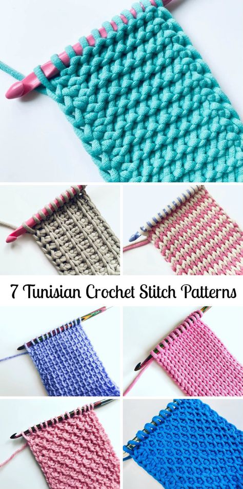 7 Tunisian Crochet Stitch Patterns For Beginners Tunisian Crochet Free, Tunisian Crochet Blanket, Afghan Stitch, Tunisian Crochet Pattern, Textured Crochet, Tunisian Crochet Patterns, Tunisian Crochet Stitches, Crochet Knit Stitches, Fair Isles