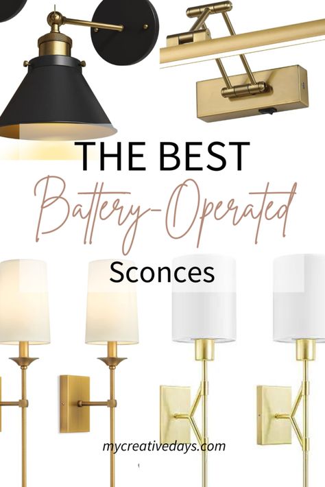 The Best Battery Operated Sconces - My Creative Days Sconces Over Built Ins, Scones Above Nightstand, Battery Operated Chandelier Bedroom, Guest Bedroom Wall Sconces, Wall Sconces No Wiring, Battery Operated Wall Lamps, Sconces Above Pictures, Wall Sconces Tv, Battery Operated Lights Wall Sconces