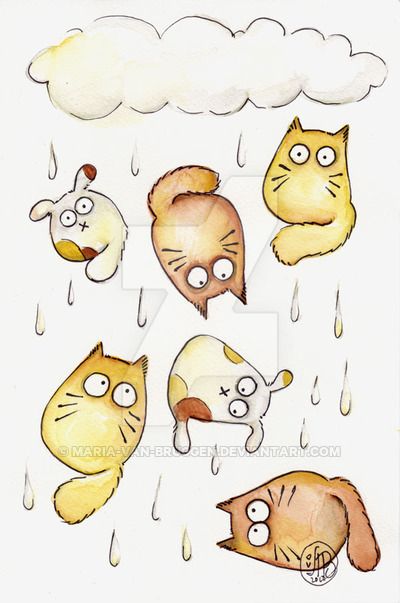 "Raining Cats and Dogs" by Maria van Bruggen Image Chat, Raining Cats And Dogs, Cats Illustration, Cool Ideas, Cats And Dogs, Cat Illustration, All About Cats, Cat Drawing, Cartoon Cat