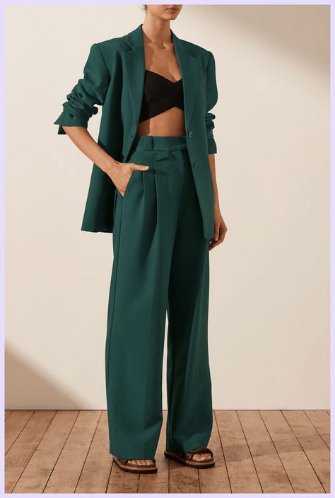 Irena Oversized Tailored Blazer - Rosemary | Women Suit Outfits Casual Prom Trousers Outfit, Formal Womens Pant Suits, Suit Inspo Women, Womens Formal Suit, Suit Women Aesthetic, Oversized Suit Women, Lesbian Formal Outfits, Suits For Women Wedding, Suits For Women Classy