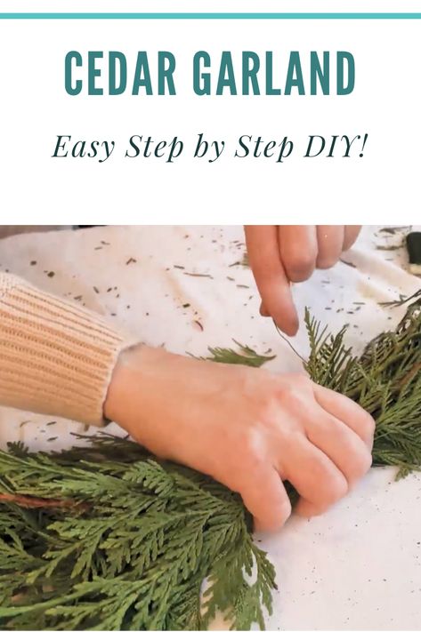 Learn How To Make An Easy DIY Cedar Christmas Garland! In this video I'll teach you how to make a beautiful Holiday Cedar Garland... using greenery (cedar...you can easily forage!) I go step by step through how to make this easy Christmas craft using winter greenery that will last all through the holiday season! Making Your Own Christmas Garland, Making Cedar Garland, How To Make Your Own Fresh Christmas Garland, Cedar Tree Wreath, Diy Cheap Garland, Diy Live Garland, How To Make A Cedar Wreath, How To Make Christmas Garland Tutorials, Foraged Garland Diy