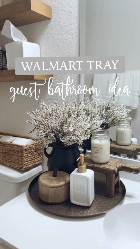 Bathroom Tray Decor, Bathroom Counter Decor Ideas, Neutral Bathroom Decor, Bathroom Counter Decor, Bathroom Sink Decor, Bathroom Vanity Decor, Sink Decor, Guest Bathroom Decor, Countertop Decor